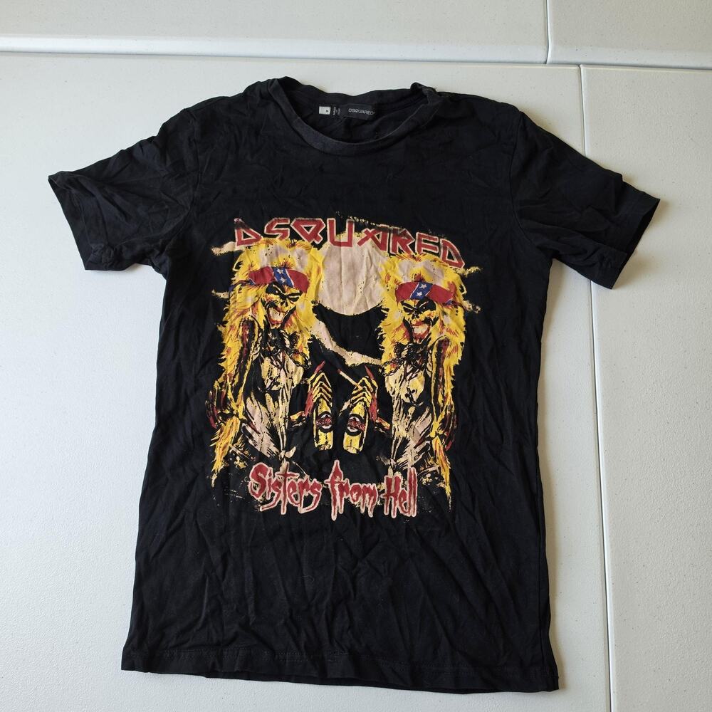 Dsquared2 Shirt Womens Medium Black Sisters From Hell Graphic Rock Punk Tee